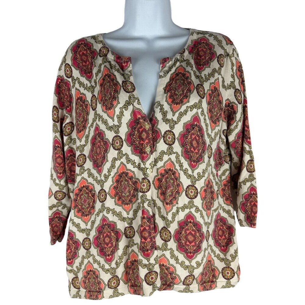 Croft & Barrow Womens Medium 100% Cotton 3/4 Sleeve Button-Up Top